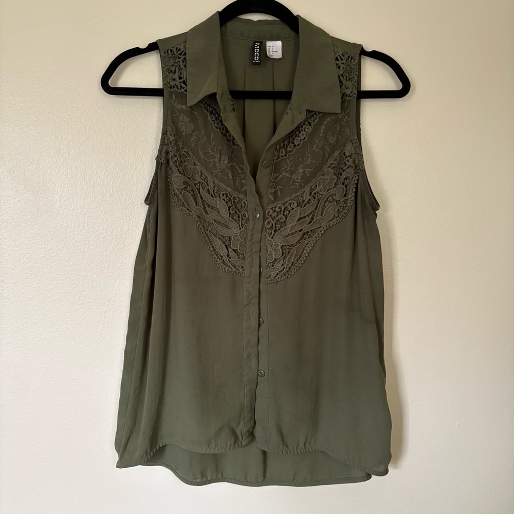 H&M Divided Olive Green Lace Tank Size Small